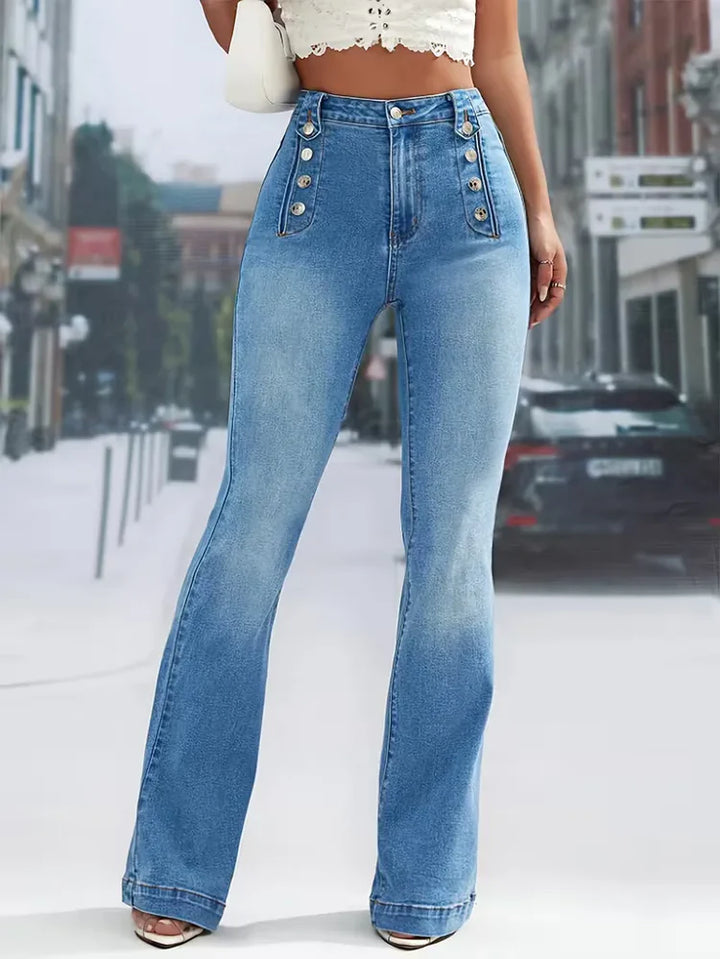 Women's Flare Pants with Sailor Buttons | High Waist