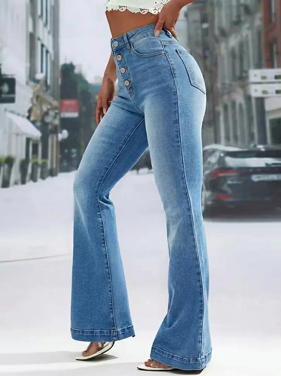 Women's Flare Pants with Sailor Buttons | High Waist