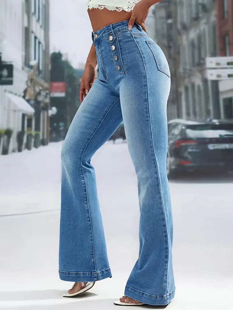 Women's Flare Pants with Sailor Buttons | High Waist