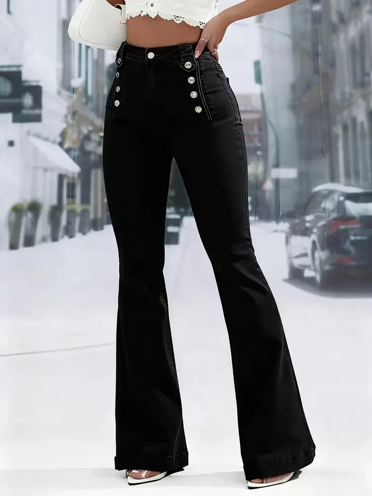 Women's Flare Pants with Sailor Buttons | High Waist