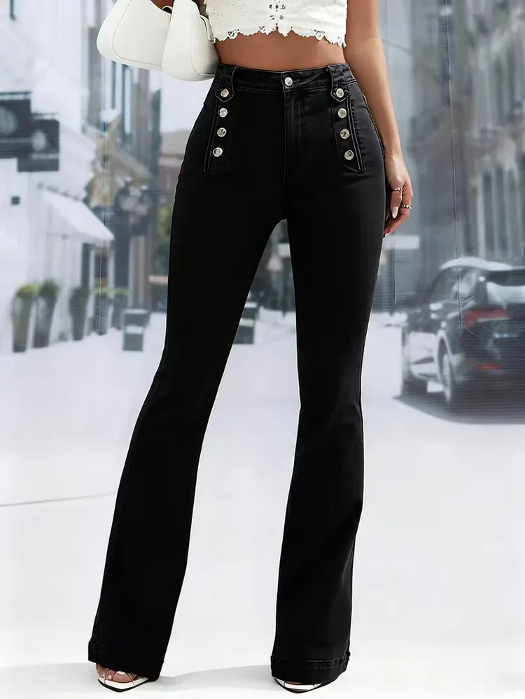 Women's Flare Pants with Sailor Buttons | High Waist