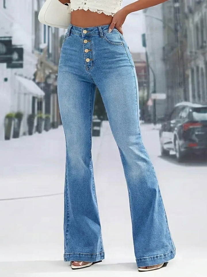 Women's Flare Pants with Sailor Buttons | High Waist