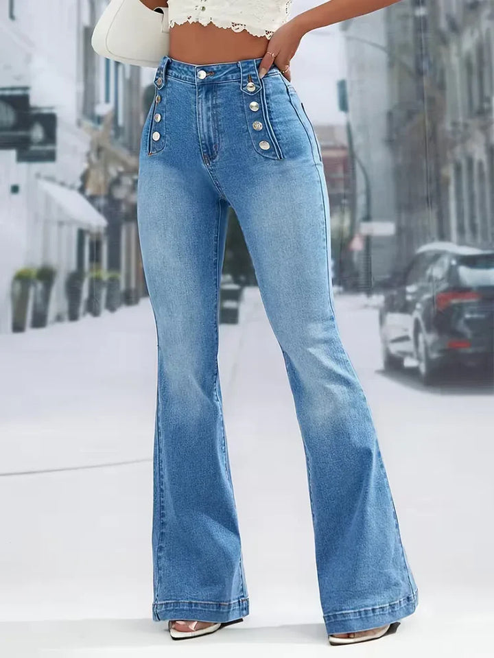 Women's Flare Pants with Sailor Buttons | High Waist