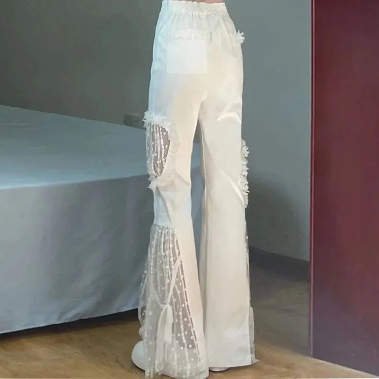 Women's Flare Pants with Sheer Panels | High Waist