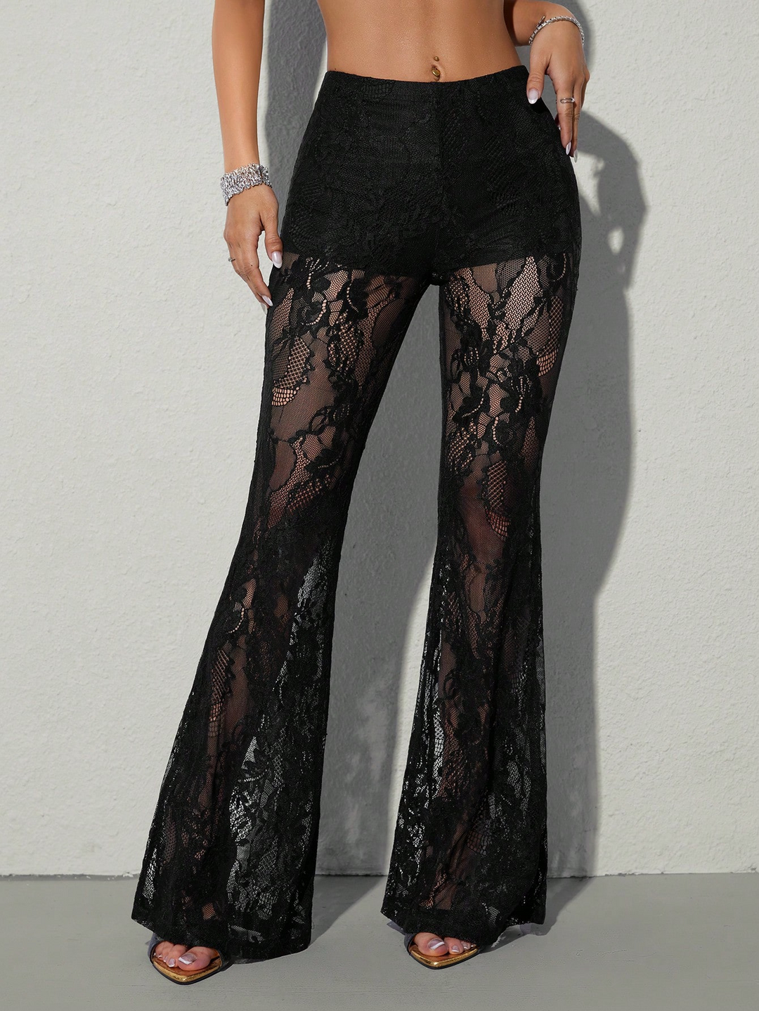 Women's Flare Pants with Sheer Panels | High Waist