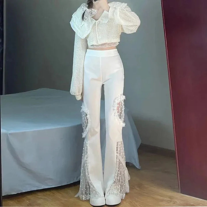 Women's Flare Pants with Sheer Panels | High Waist