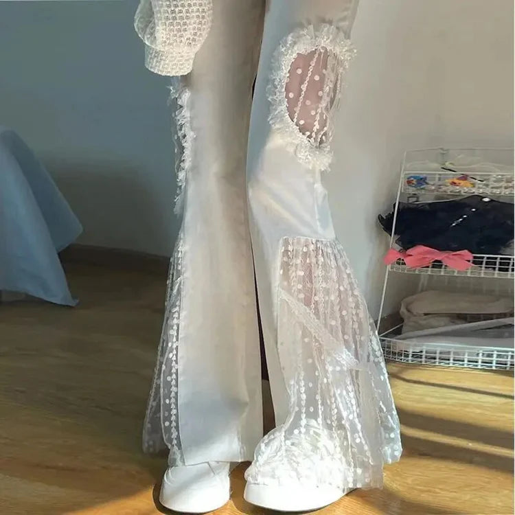 Women's Flare Pants with Sheer Panels | High Waist