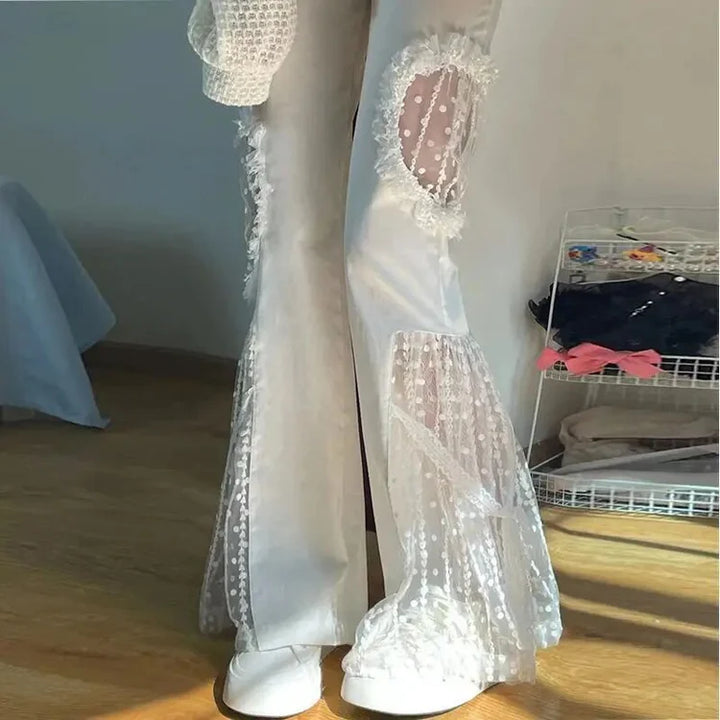 Women's Flare Pants with Sheer Panels | High Waist