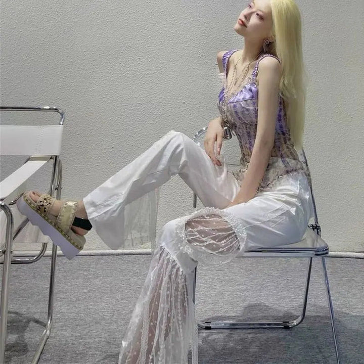 Women's Flare Pants with Sheer Panels | High Waist
