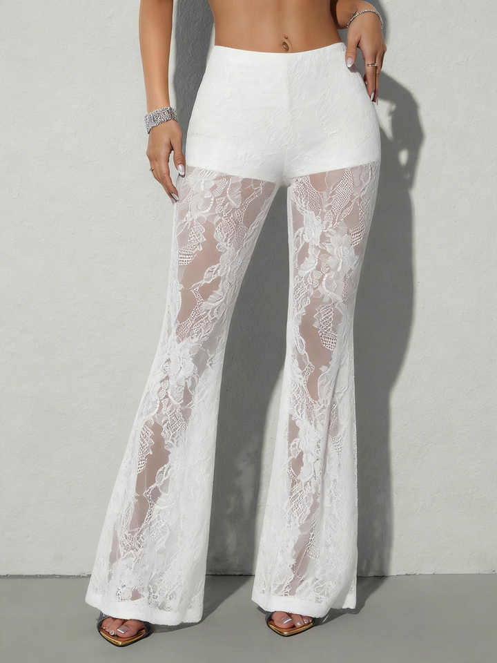 Women's Flare Pants with Sheer Panels | High Waist