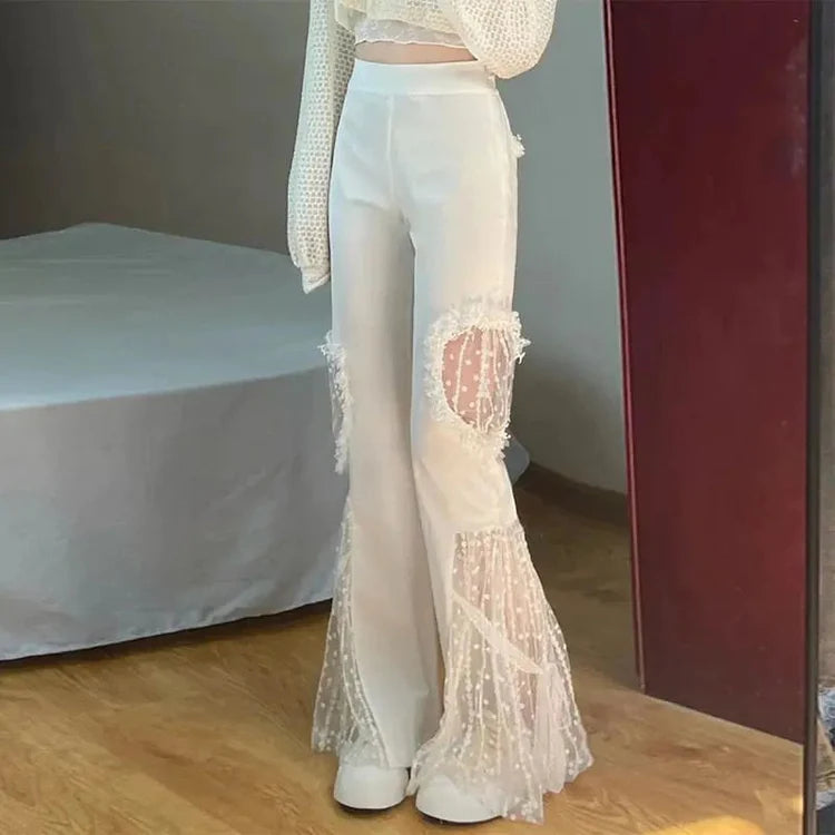 Women's Flare Pants with Sheer Panels | High Waist
