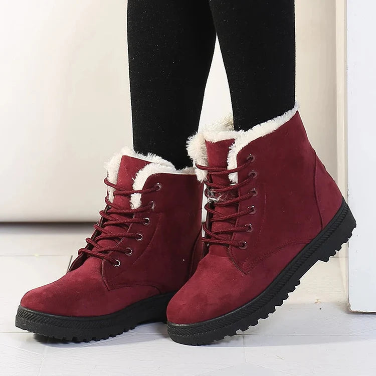 Women's Fleece Lined Snow Boots with Lace Up | Ankle