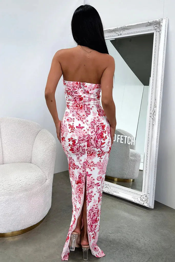 Women's Floral Dress Strapless | Back Slit Maxi