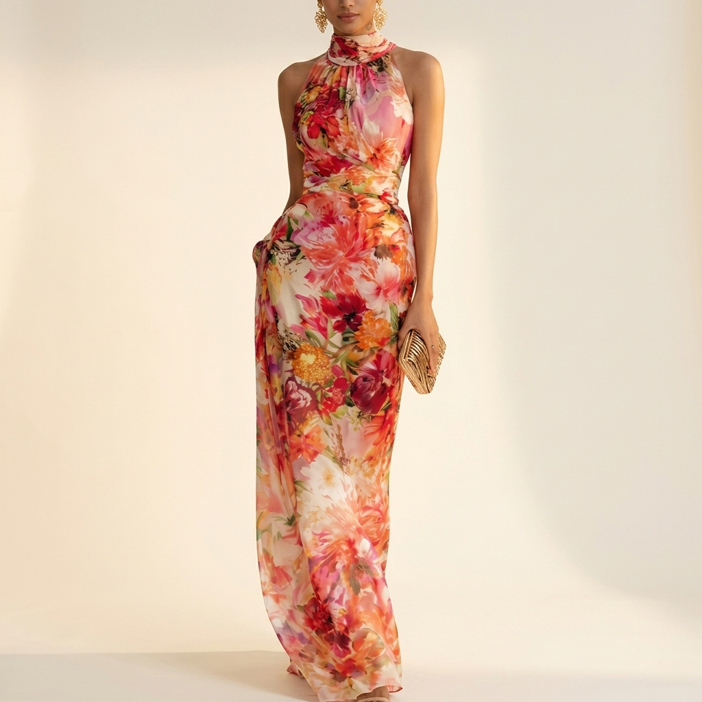 Women's Floral Dress with Halter Neck | Maxi