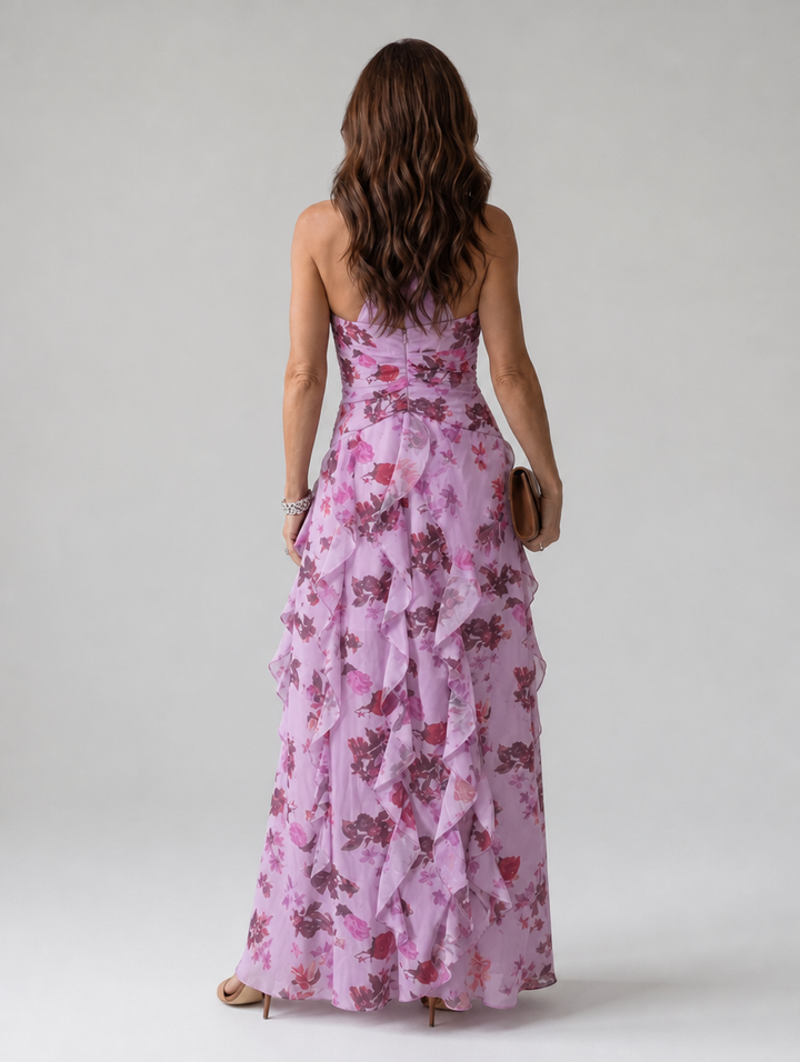 Women's Floral Dress with Halter Neck | Ruffle Maxi