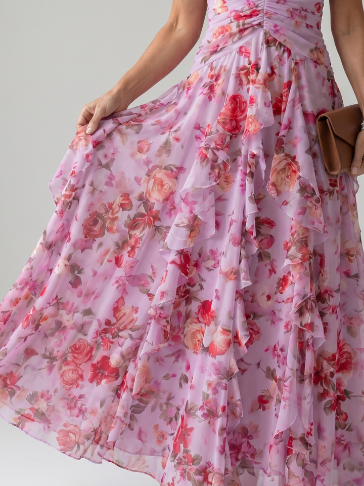 Women's Floral Dress with Halter Neck | Ruffle Maxi