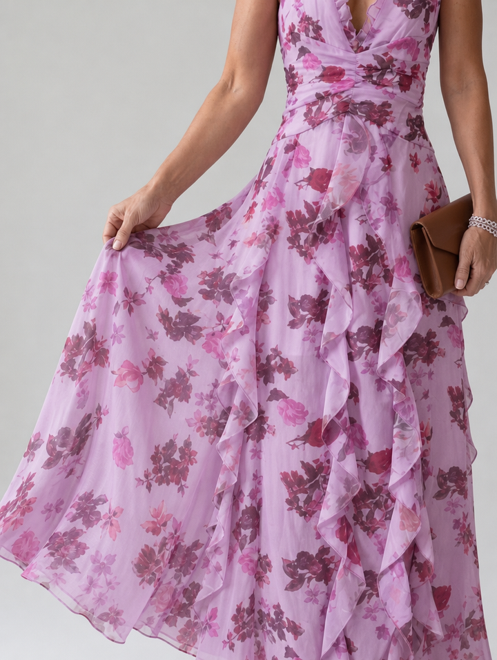 Women's Floral Dress with Halter Neck | Ruffle Maxi