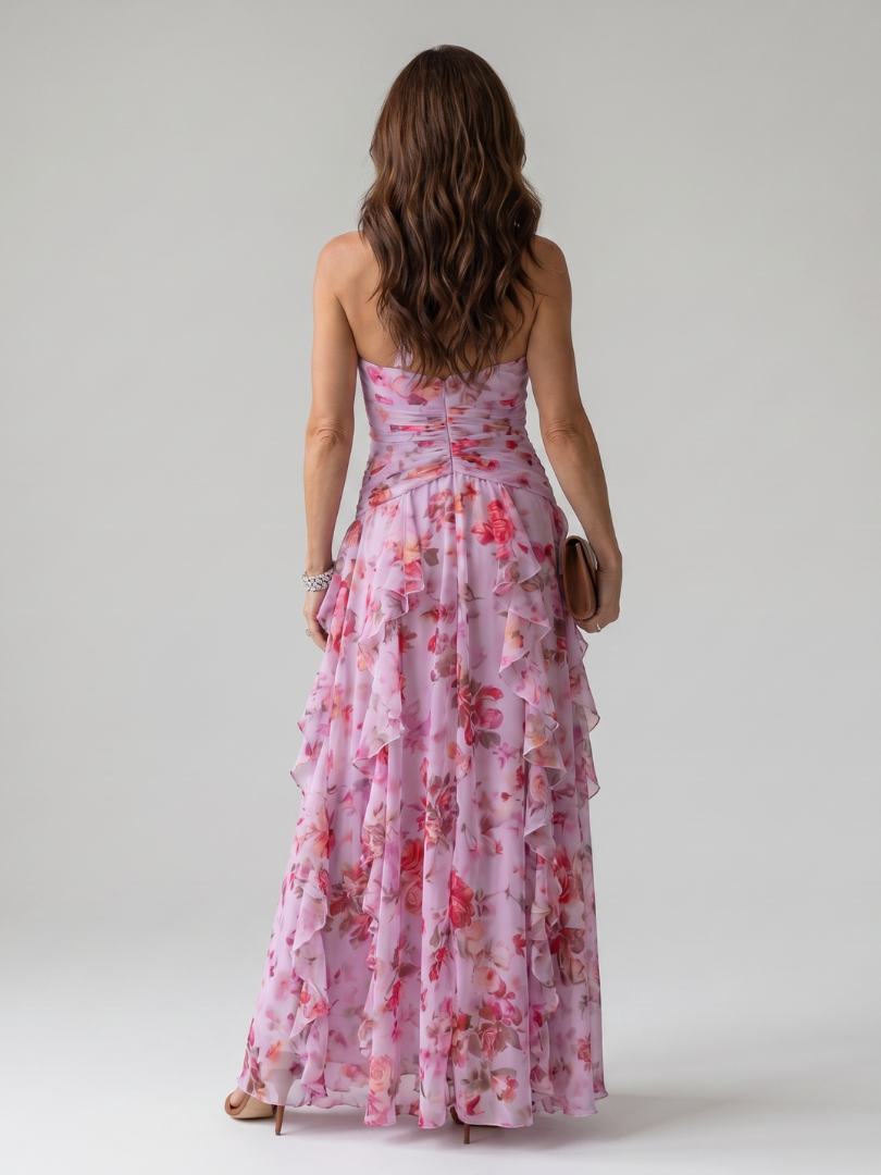 Women's Floral Dress with Halter Neck | Ruffle Maxi