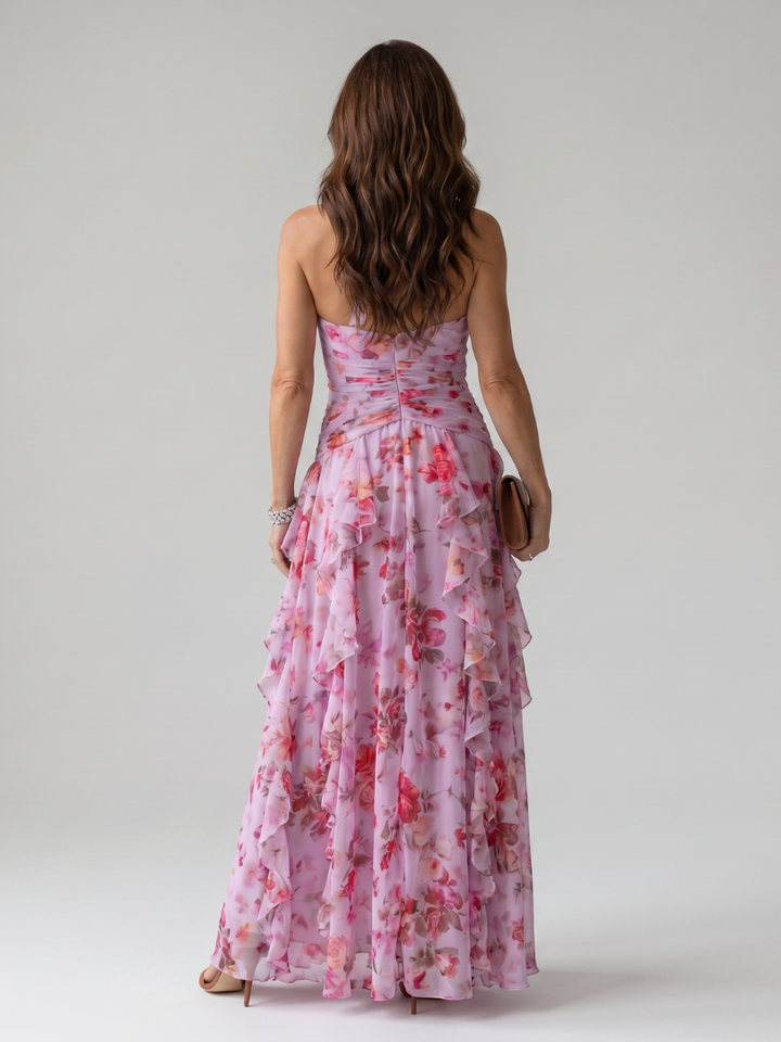 Women's Floral Dress with Halter Neck | Ruffle Maxi