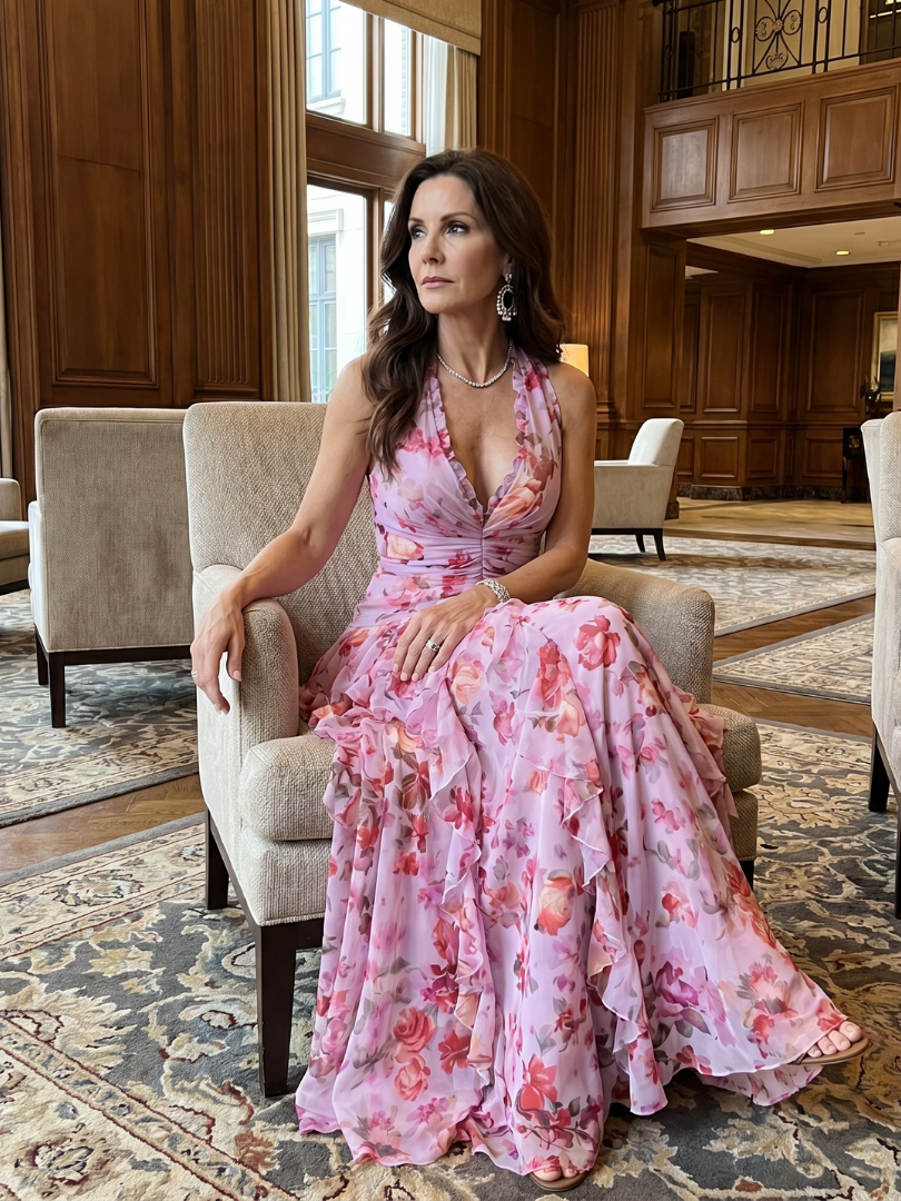 Women's Floral Dress with Halter Neck | Ruffle Maxi