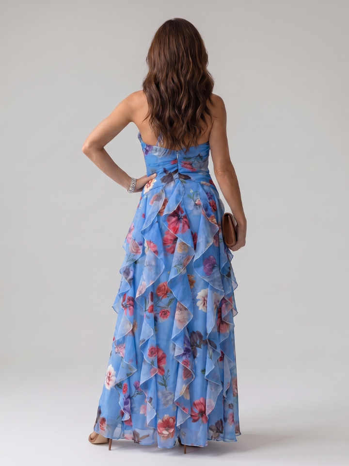 Women's Floral Dress with Halter Neck | Ruffle Maxi