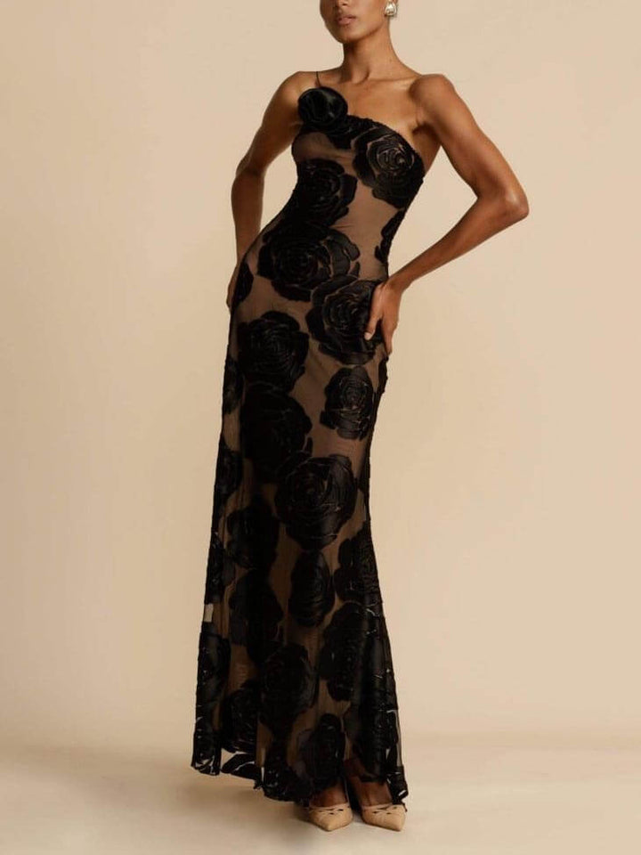 Women's Floral Dress with One Shoulder | Maxi
