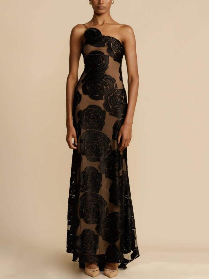 Women's Floral Dress with One Shoulder | Maxi