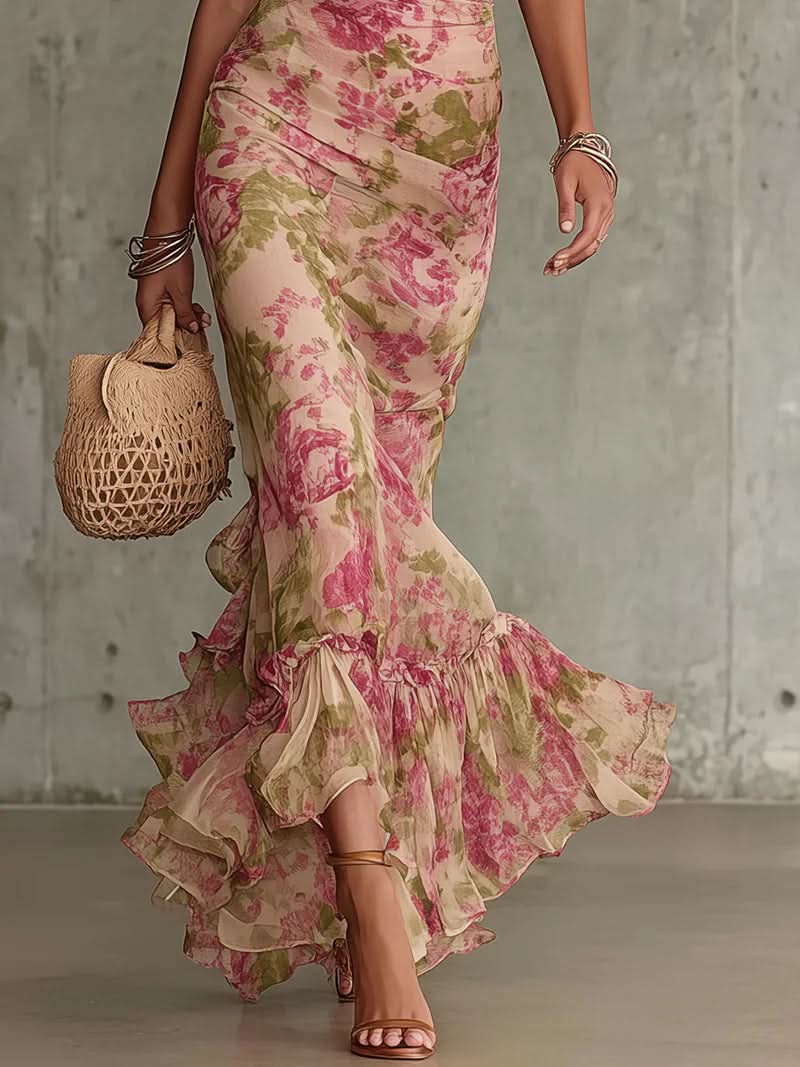 Women's Floral Dress with Puff Sleeve | Maxi