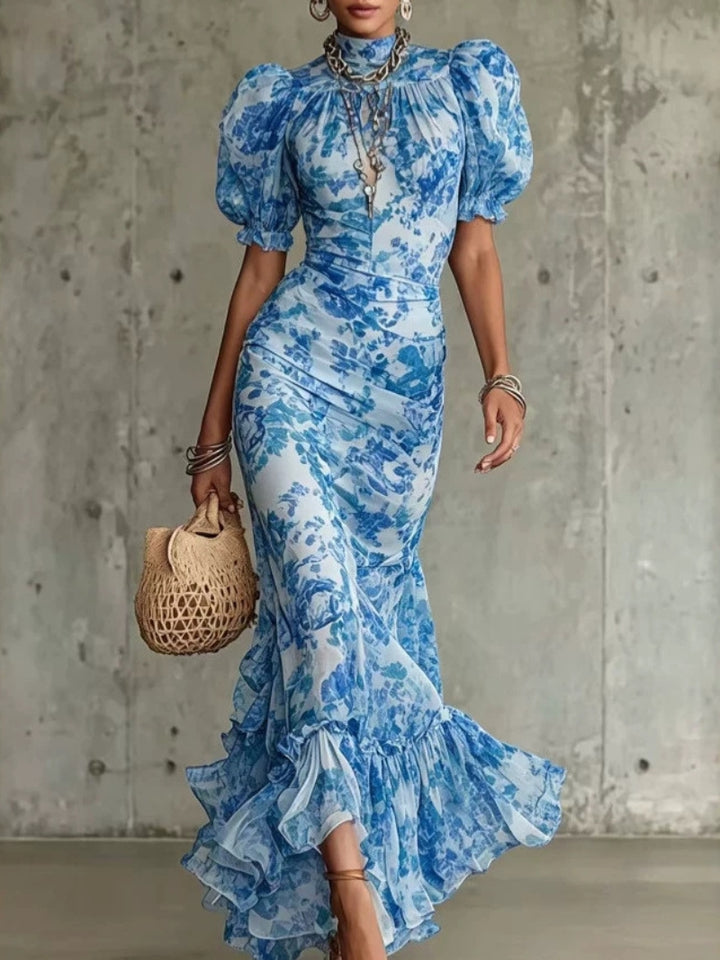 Women's Floral Dress with Puff Sleeve | Maxi