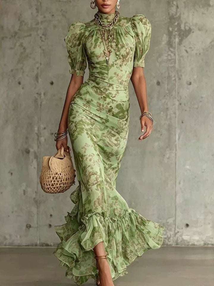 Women's Floral Dress with Puff Sleeve | Maxi