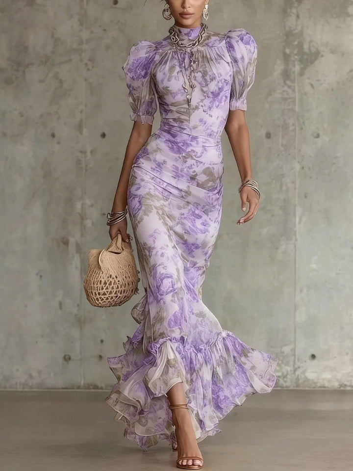 Women's Floral Dress with Puff Sleeve | Maxi