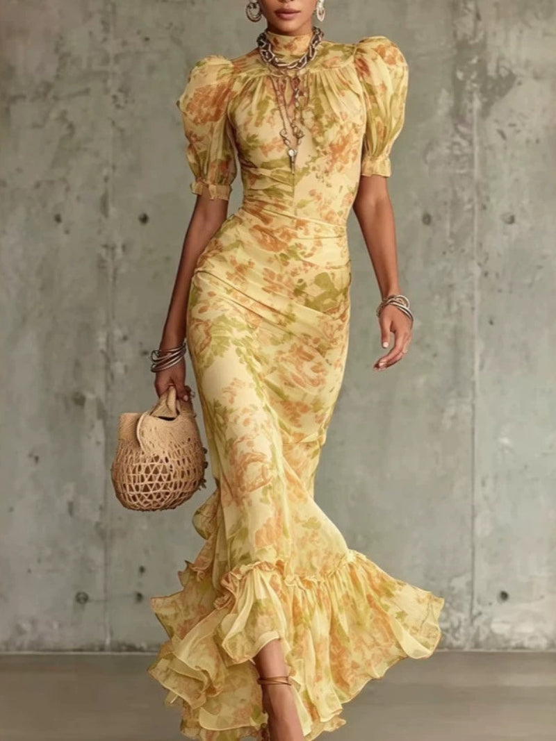 Women's Floral Dress with Puff Sleeve | Maxi