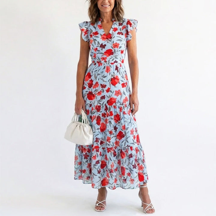 Women's Floral Dress with Ruffle Sleeve | Maxi