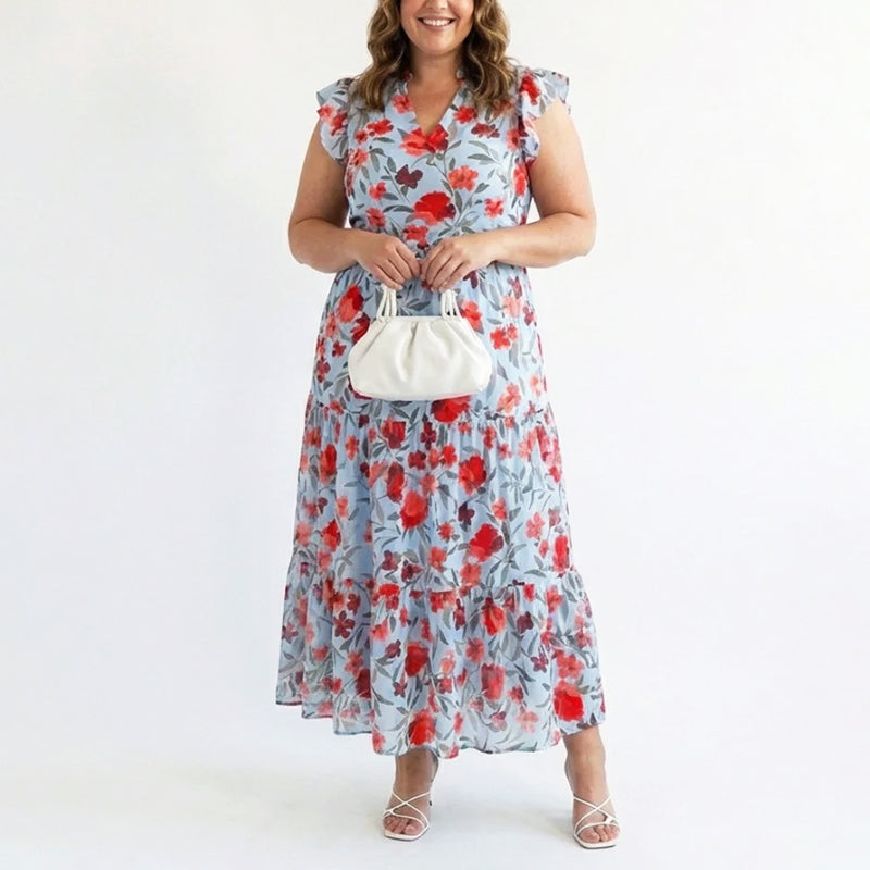 Women's Floral Dress with Ruffle Sleeve | Maxi
