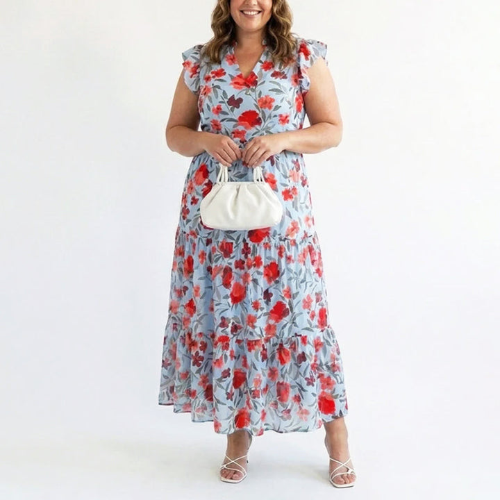 Women's Floral Dress with Ruffle Sleeve | Maxi