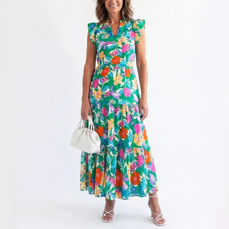 Women's Floral Dress with Ruffle Sleeve | Maxi