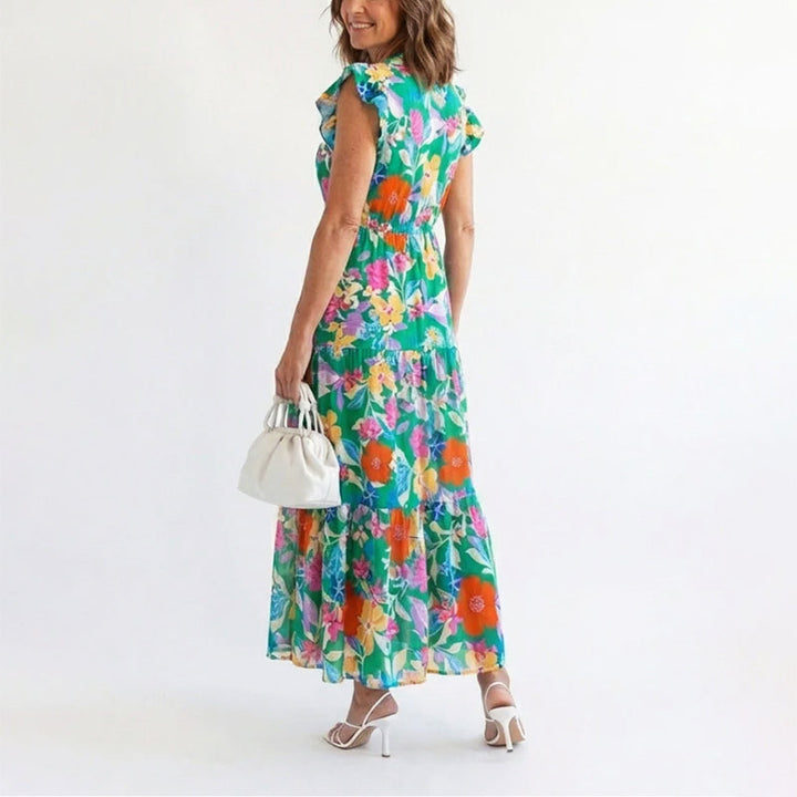 Women's Floral Dress with Ruffle Sleeve | Maxi