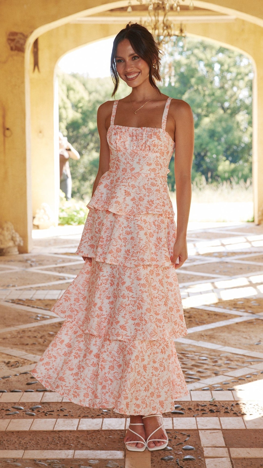 Women's Floral Dress with Straps | Tiered Maxi