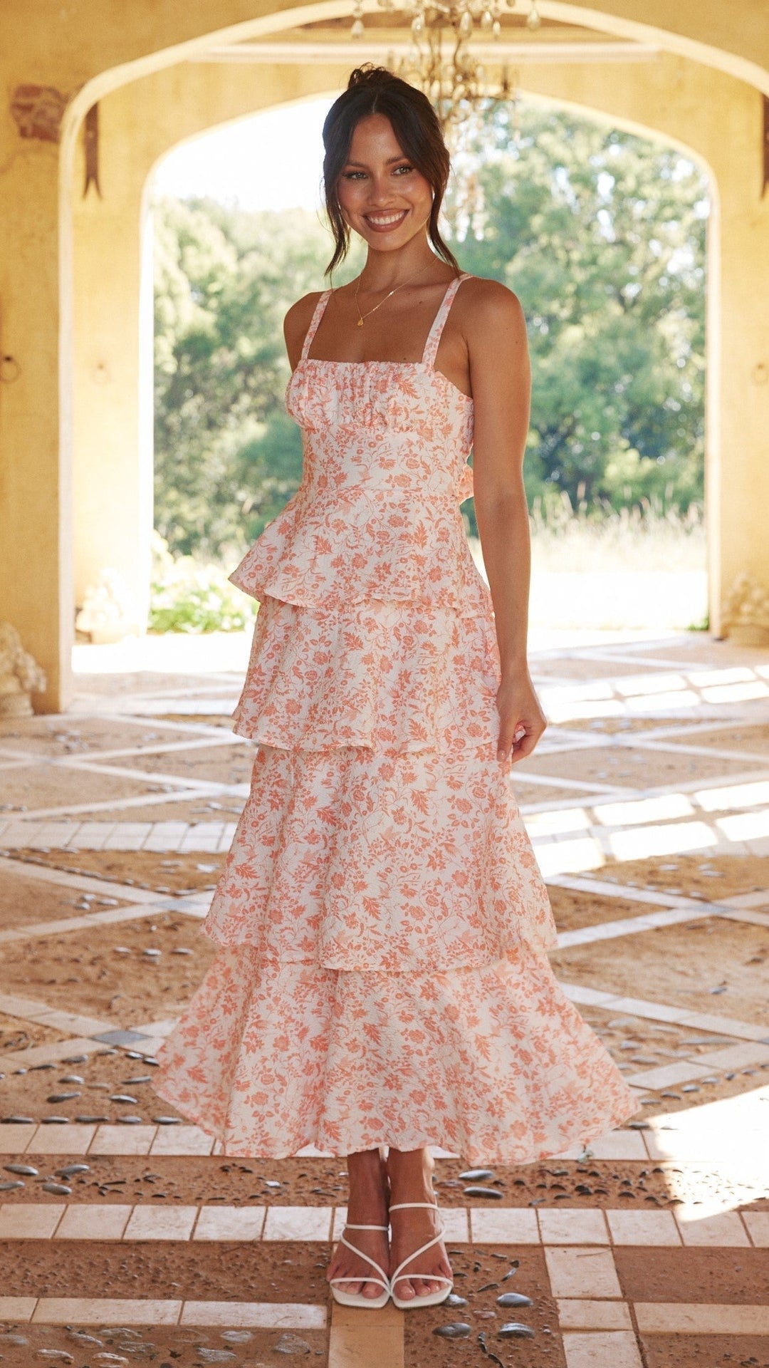 Women's Floral Dress with Straps | Tiered Maxi