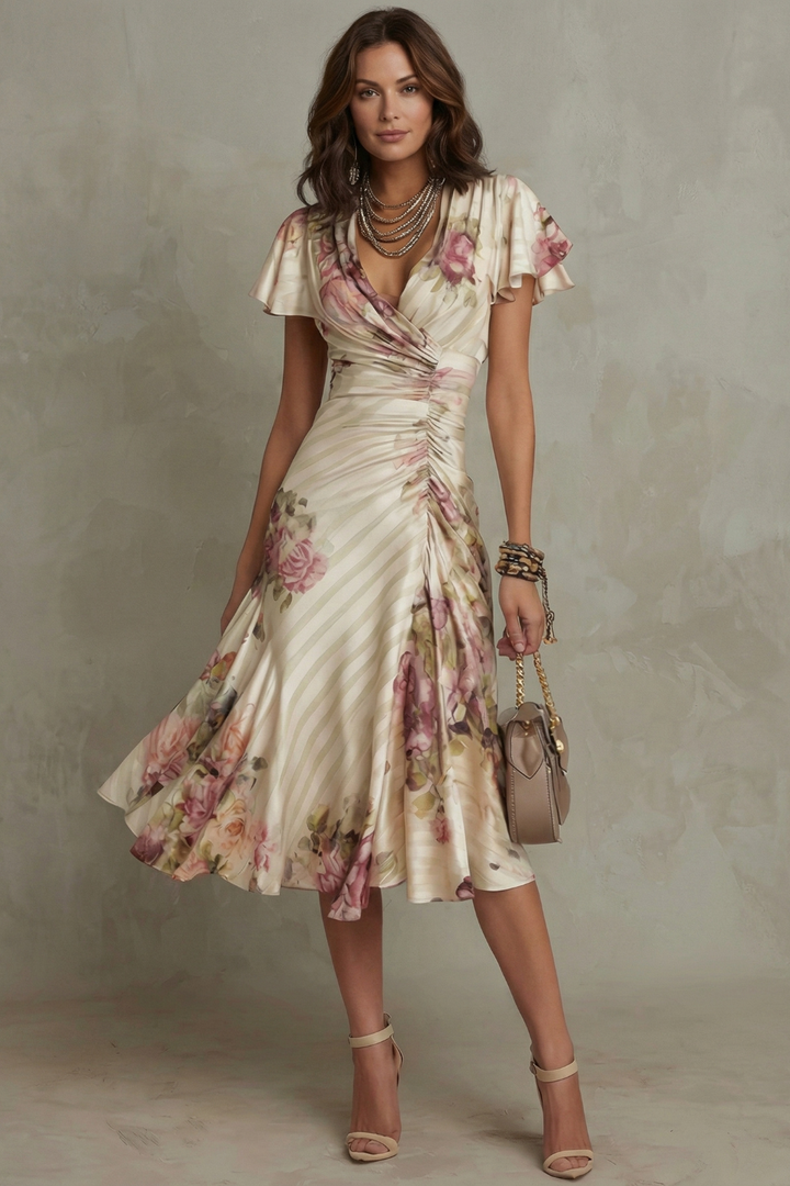 Women's Floral Dress with V-Neck | Midi