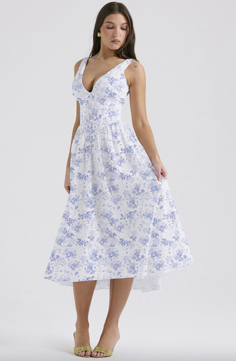 Women's Floral Dress with V-Neck | Midi