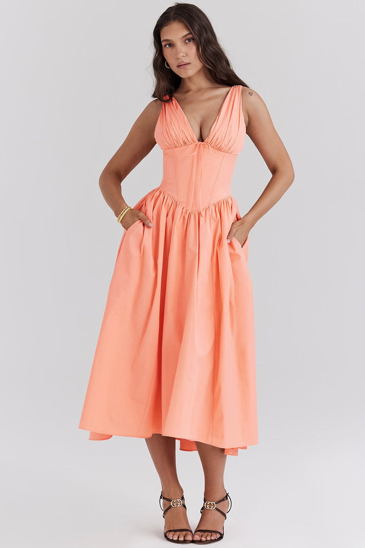 Women's Floral Dress with V-Neck | Midi