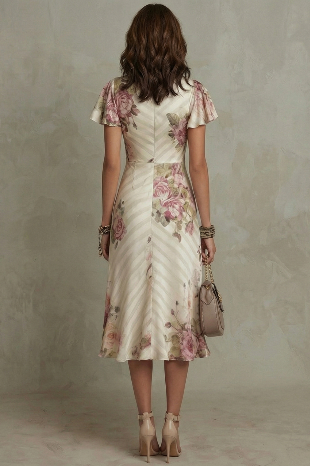 Women's Floral Dress with V-Neck | Midi