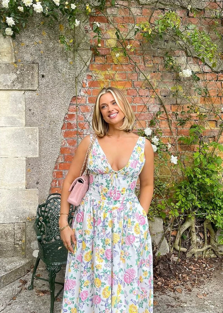 Women's Floral Dress with V-Neck | Midi