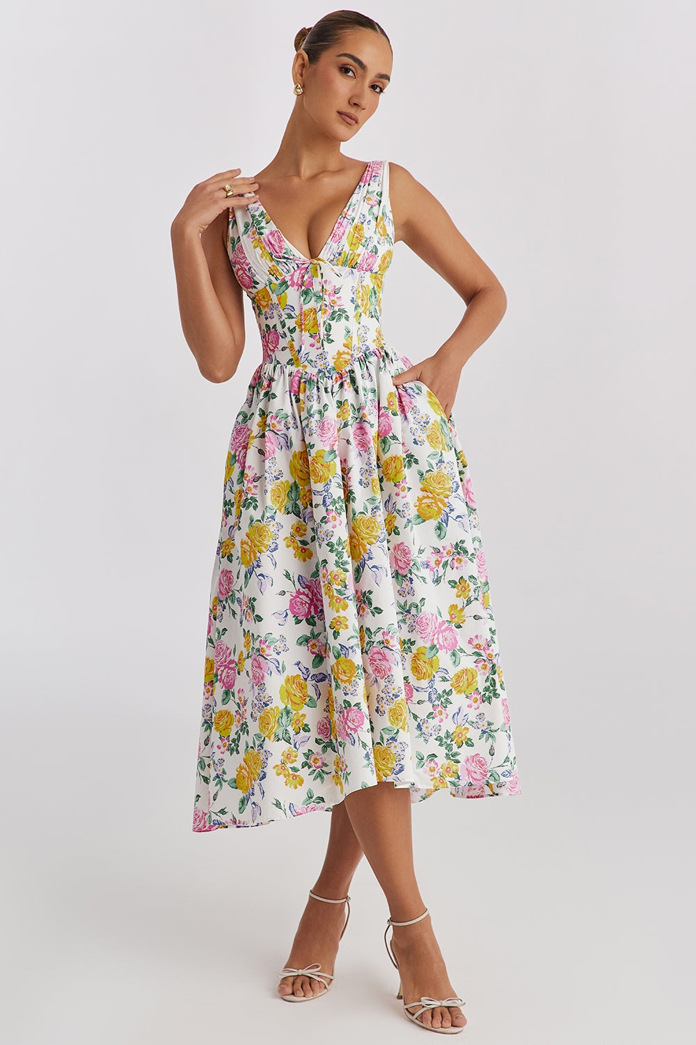 Women's Floral Dress with V-Neck | Midi
