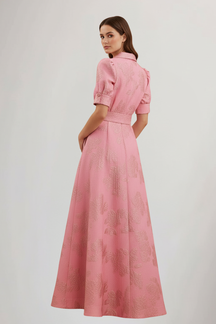 Women's Floral Maxi Dress with Belted Waist & Lapel | Wedding Guest