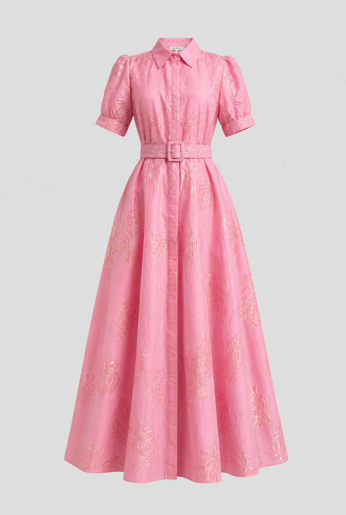 Women's Floral Maxi Dress with Belted Waist & Lapel | Wedding Guest