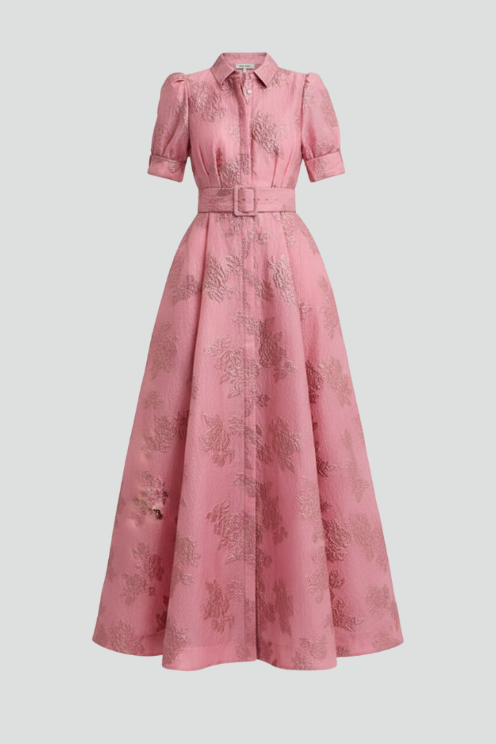 Women's Floral Maxi Dress with Belted Waist & Lapel | Wedding Guest