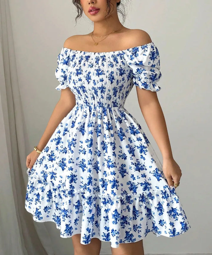 Women's Floral Shirt Dress with Smocked Bodice | Puff Sleeve