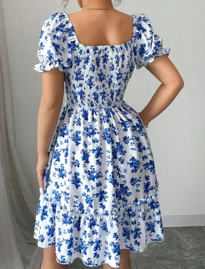 Women's Floral Shirt Dress with Smocked Bodice | Puff Sleeve